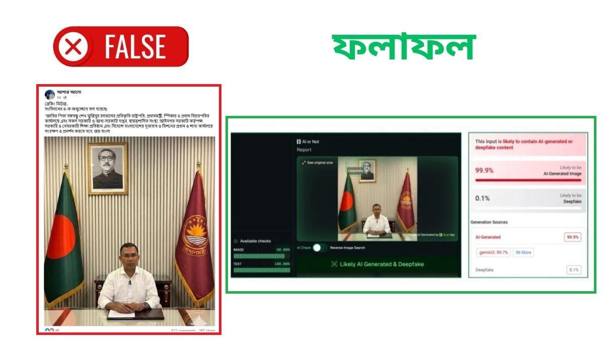 প্রধানমন্ত্রী তারেক রহমানের দপ্তরের দেয়ালে শেখ মুজিবের ছবিটি এআই নির্মিত