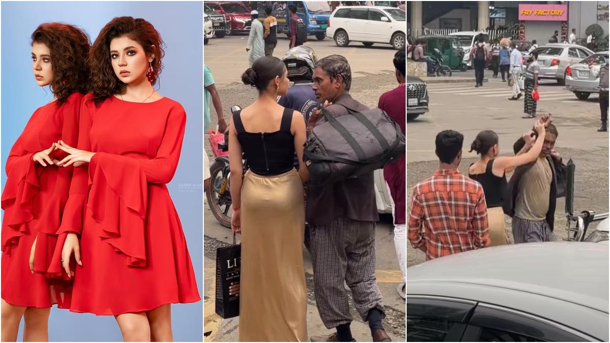 ঢাকার ব্যস্ত রাস্তায় পথচারীকে পেটালেন নারী মডেল
