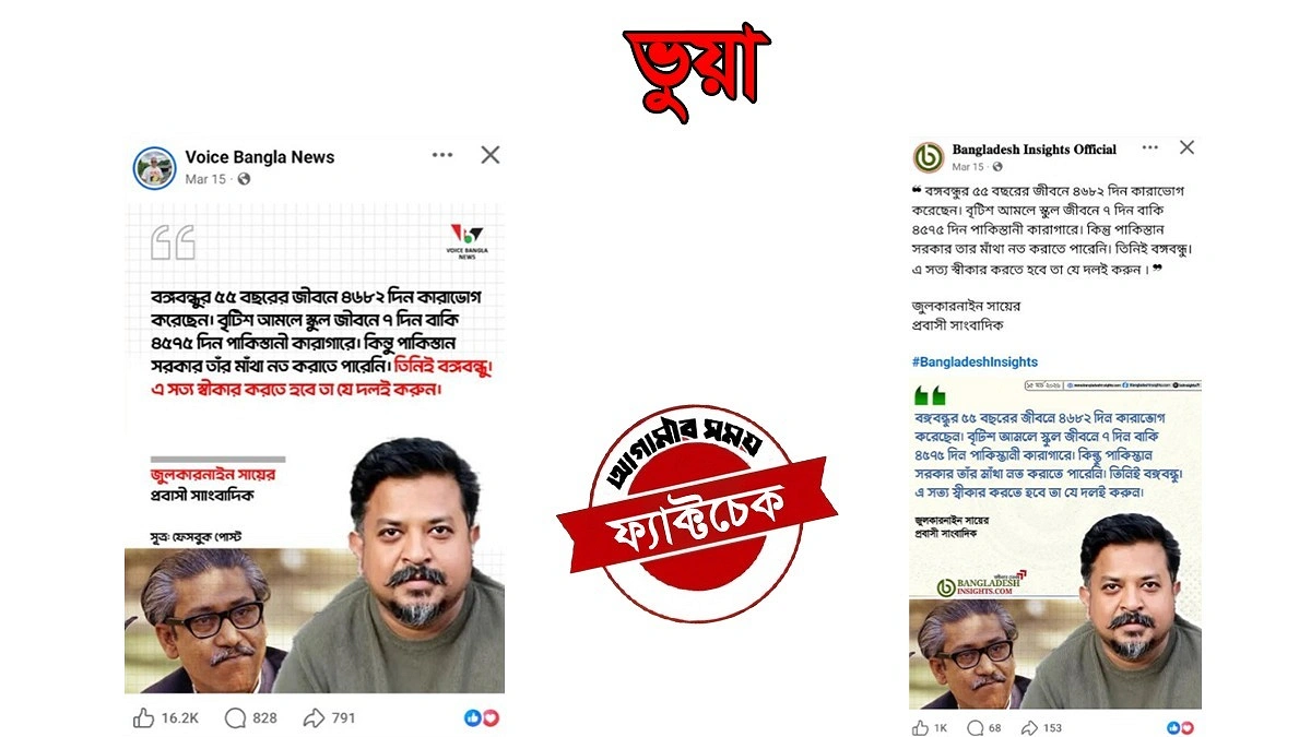 জুলকারনাইন সায়েরের নামে বঙ্গবন্ধুর কারাবাস নিয়ে ভুয়া মন্তব্য প্রচার