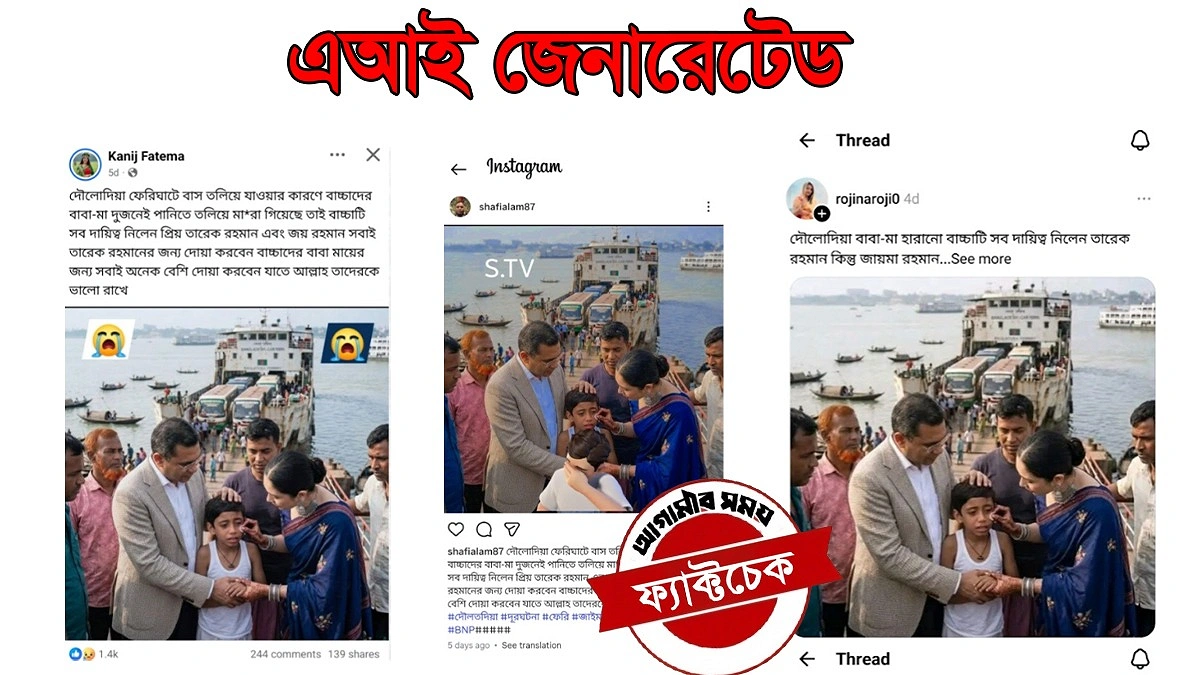 বাসডুবির ঘটনায় প্রধানমন্ত্রী-জাইমার নামে ছড়ানো শিশুর দায়িত্ব নেওয়ার ছবি এআই
