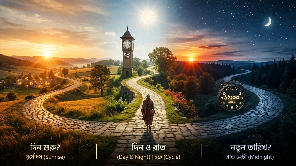 দিনের শুরু কখন—মধ্যরাত, সূর্যোদয় নাকি সূর্যাস্তে?