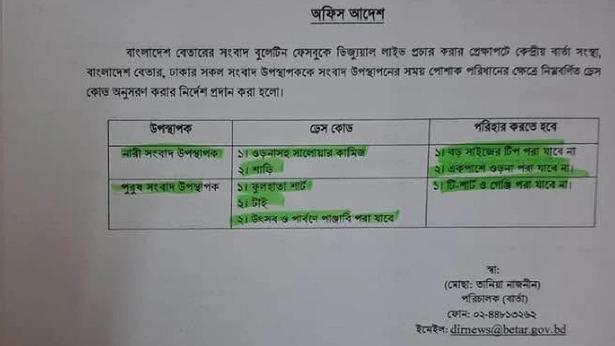 সংবাদ উপস্থাপনায় বড় টিপ ও একপাশে ওড়নায় নিষেধাজ্ঞা