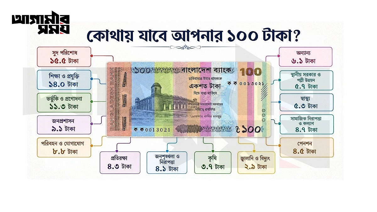 বাজেটের ১০০ টাকায় কোন খাতে কত ব্যয়?