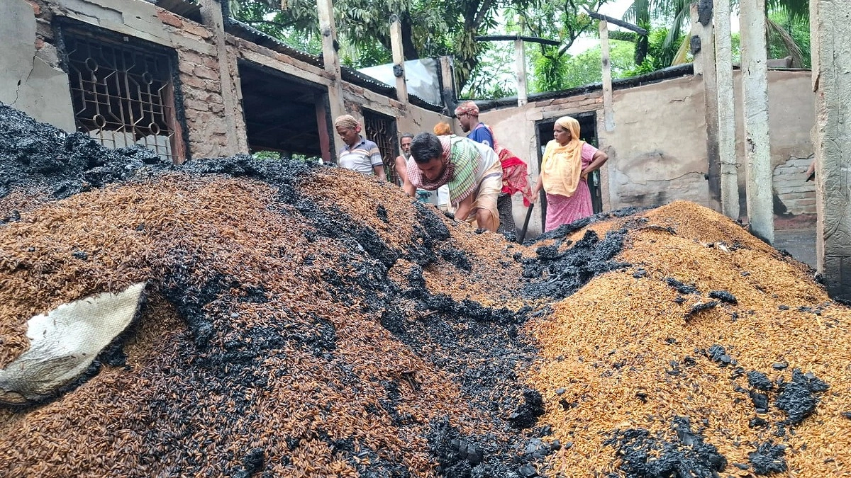 বন্যায় গেল ক্ষেতের ধান, আগুনে গেল ঘরের ধান