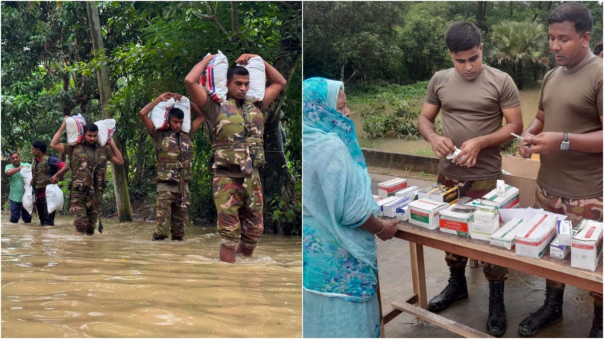 চট্টগ্রামের বন্যাদুর্গত এলাকায় সেনাবাহিনীর ত্রাণ ও চিকিৎসাসেবা