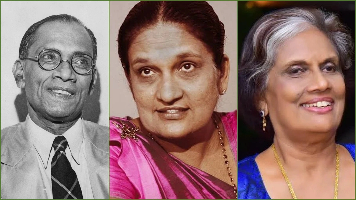 (বাঁ থেকে) এস ডব্লিউ আর ডি বন্দরনায়েকে, সিরিমাভো বন্দরনায়েকে এবং চন্দ্রিকা কুমারাতুঙ্গা। ফাইল ছবি