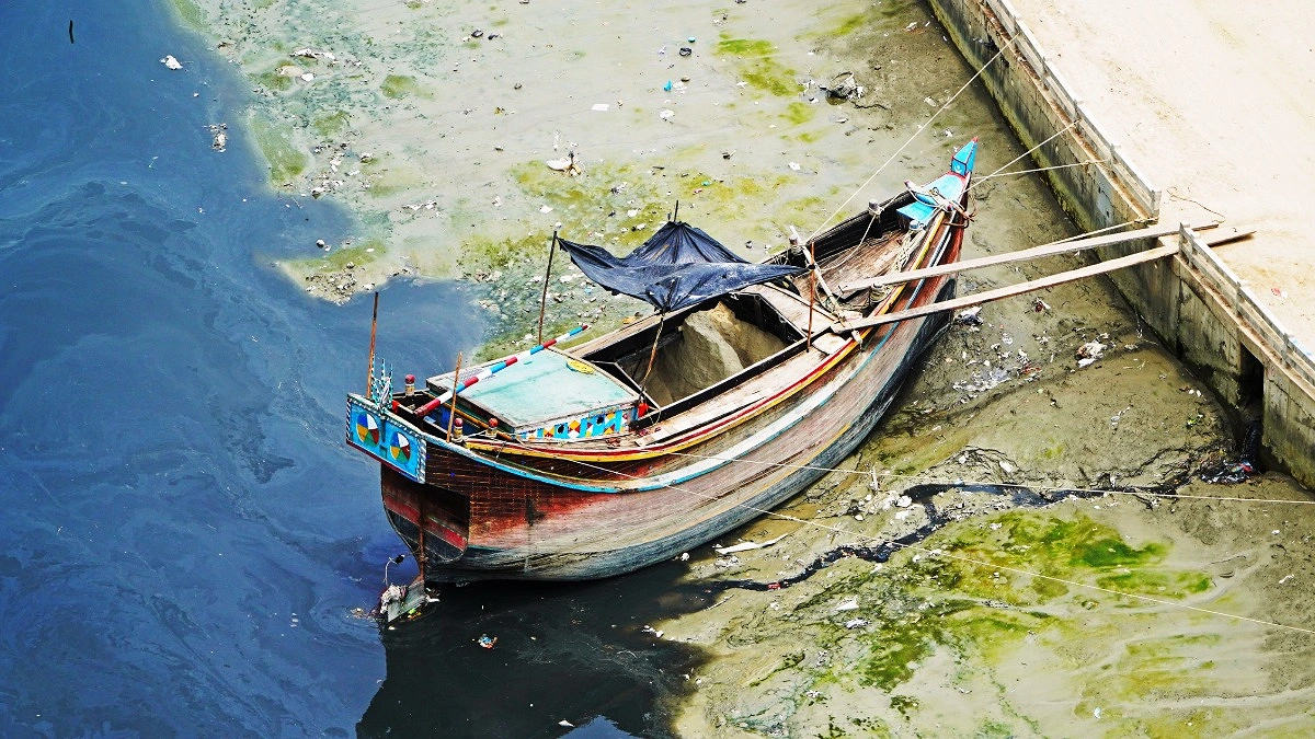 শিল্পকারখানার বিষাক্ত তরল বর্জ্য এসে নদীতে মিশছে।