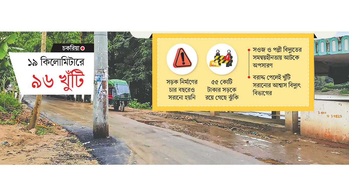 সড়কে ৯৬ বৈদ্যুতিক খুঁটি, বাড়ছে দুর্ঘটনার ঝুঁকি