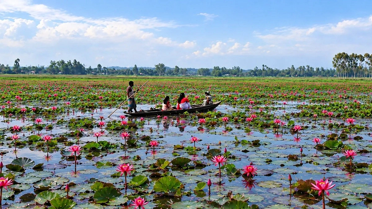 কুঁড়ি বিলে লাল শাপলার মেলা
