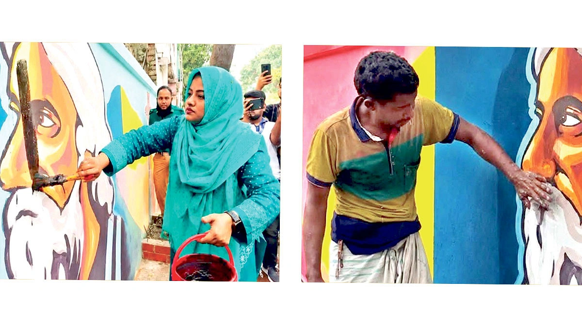 রবীন্দ্রনাথের গ্রাফিতিতে কালি গান কবিতায় প্রতিবাদ