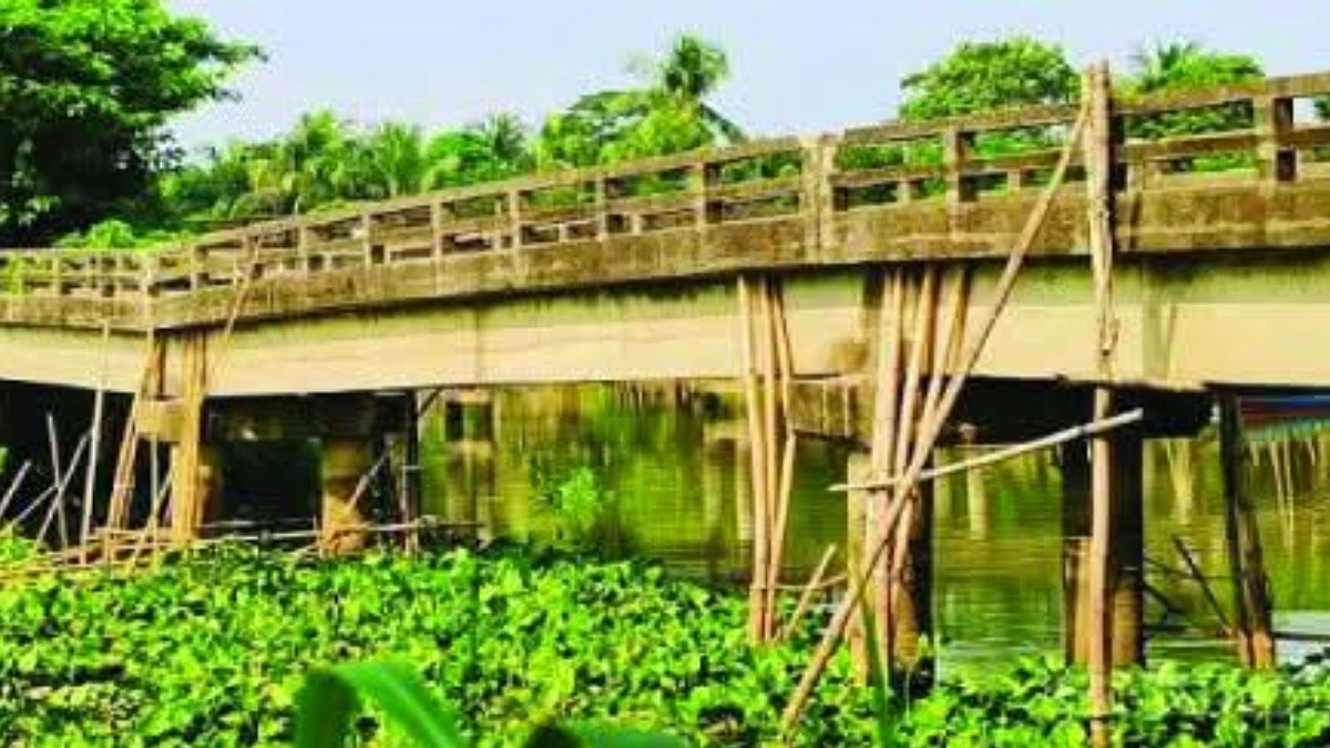 সেতুটি দাঁড়িয়ে আছে বাঁশের খুঁটিতে