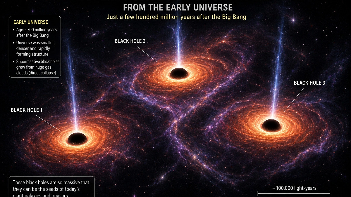 Astronomers spot rare trio of supermassive 'Black Holes' in the early universe