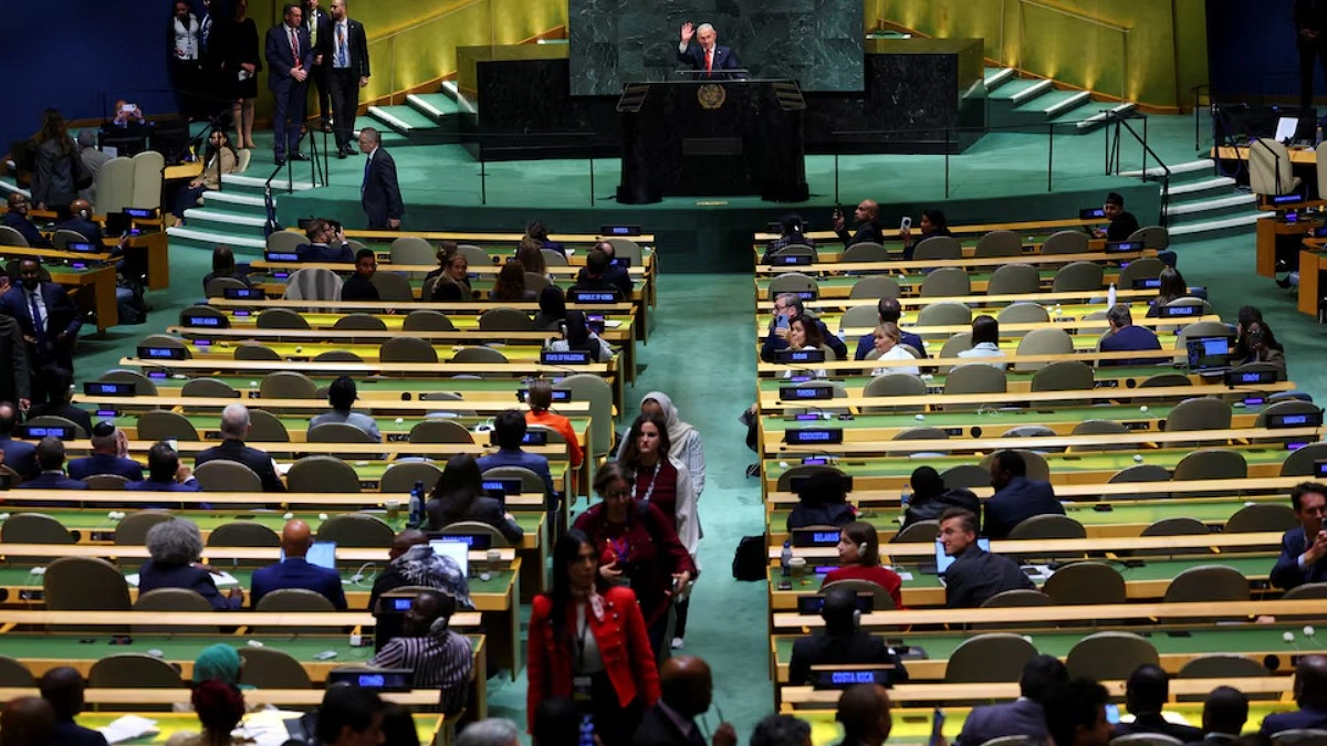 Netanyahu defends Israel at UN as dozens of delegates walk out
