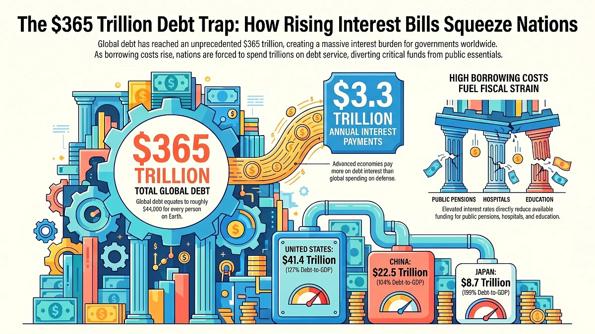 World debt hits $365 trillion as interest costs fuel Europe protests